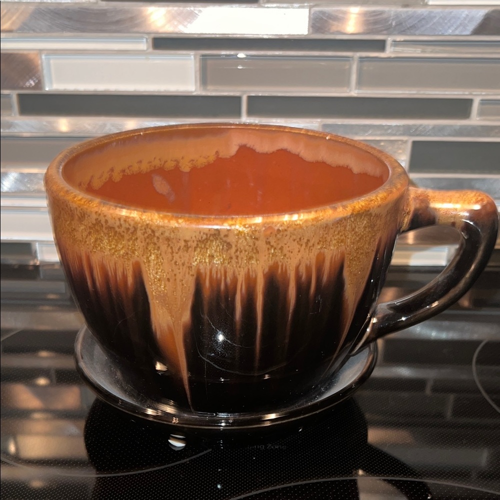 Handpainted Brown Ceramic Mug Planter Pot
